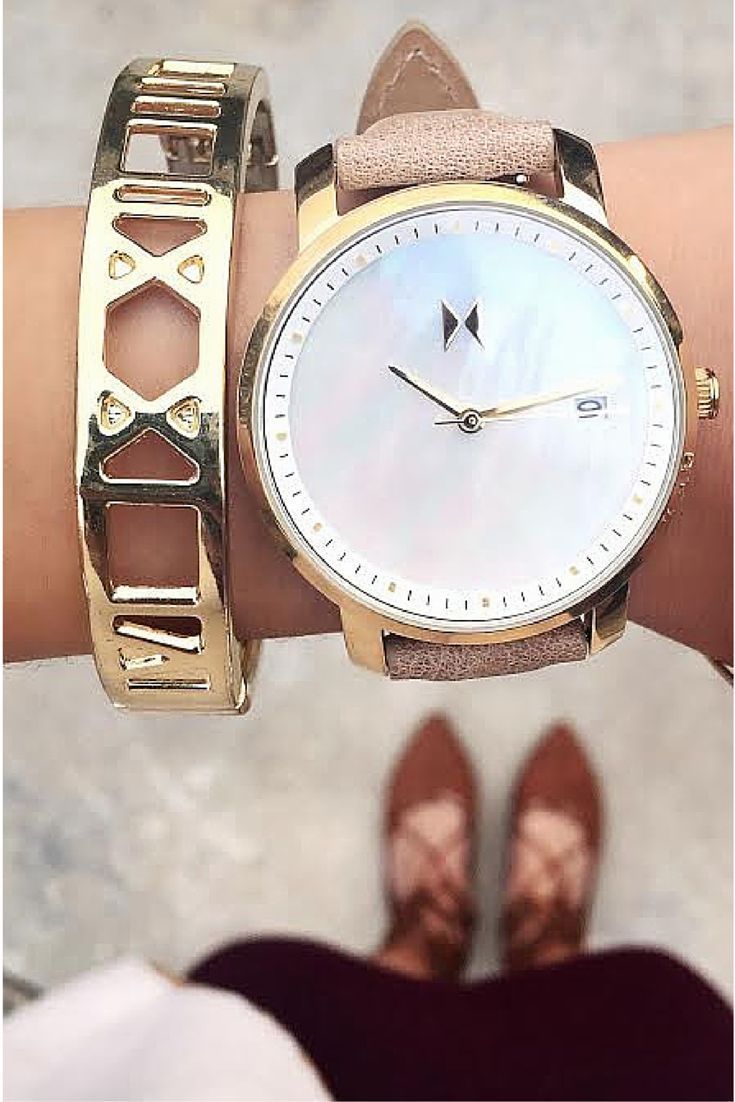 Timeless Women’s Watch – Gold Bezel, Pearl Dial & Leather Band 1